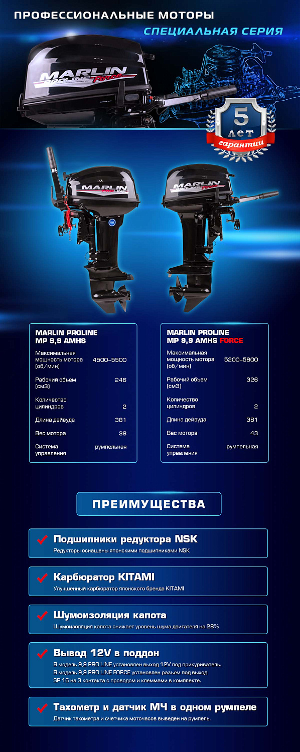 Лодочный мотор MARLIN PROLINE MP 9.9 (20) AMHS FORCE в Мурманске